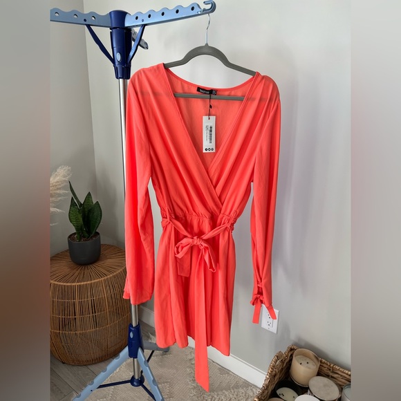 Boohoo Coral Tie Up Skater Dress - 14 - Picture 8 of 10